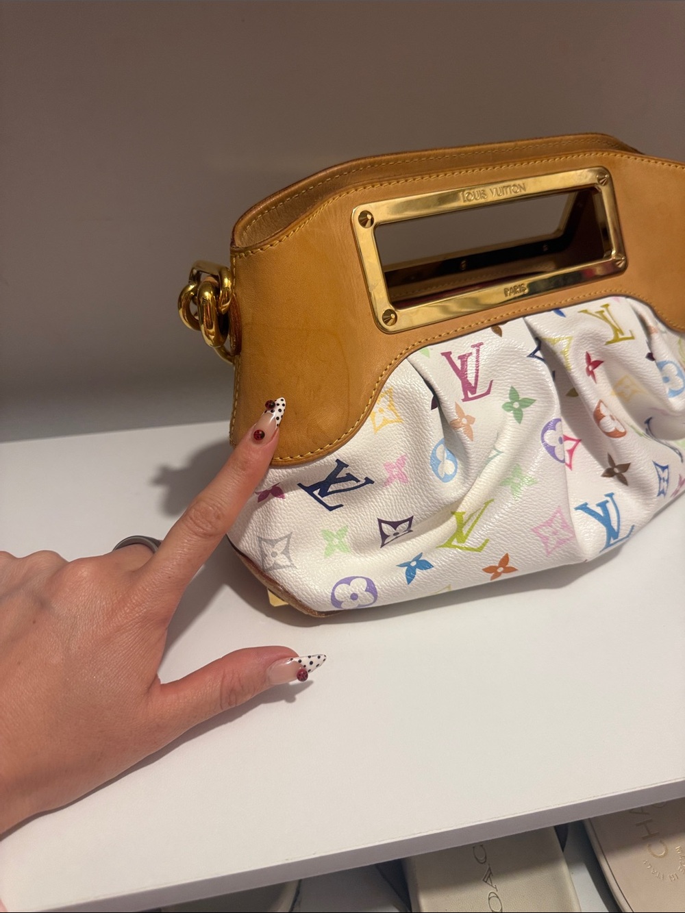 Authentic!! Louis Vuitton White Multicolor Monogram Canvas Clutch with Tan Trim - Picture 14 of 14